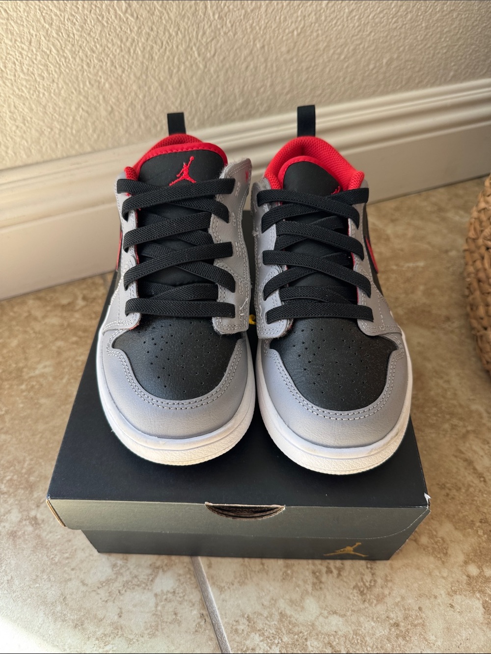 Jordan Kids Low Top Sneakers in Black and Red  Accent (Authentic)